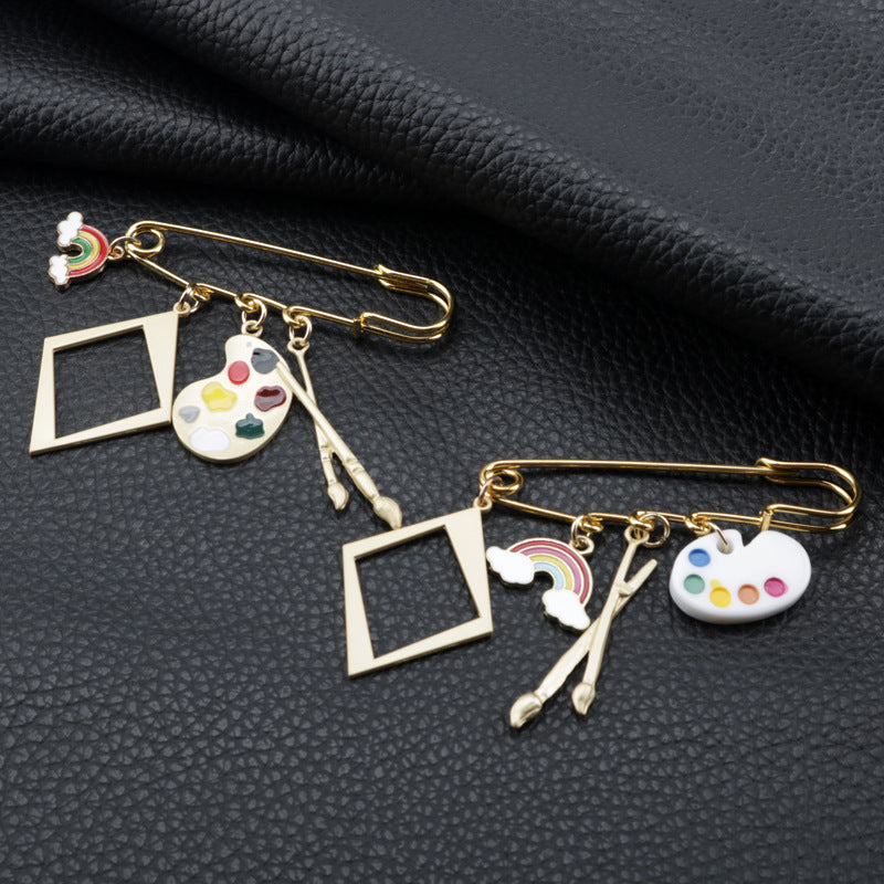 Alloy cartoon brush color palette brooch MIC-DongS016