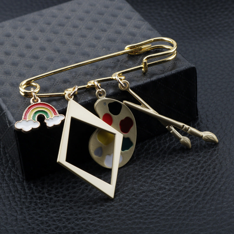 Alloy cartoon brush color palette brooch MIC-DongS016