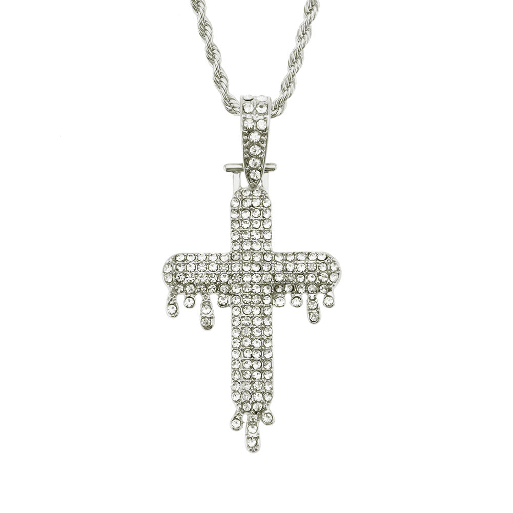 Alloy diamond embellished droplet shaped cross necklace MIC-ShangH008