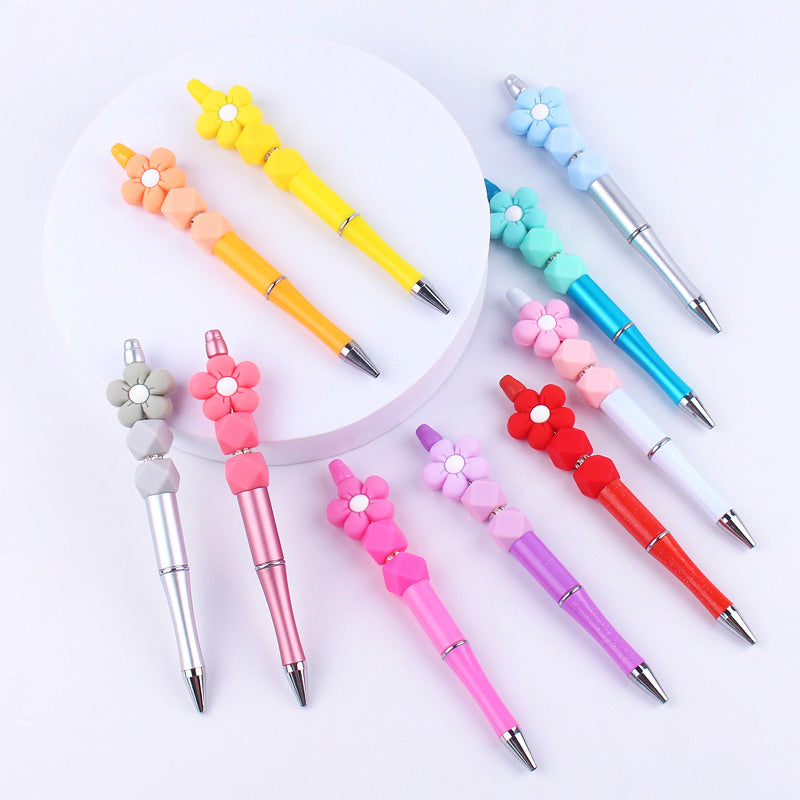 Beadable Pens Handmade Flower Silicone Beaded Ballpoint Pen GuangTian004