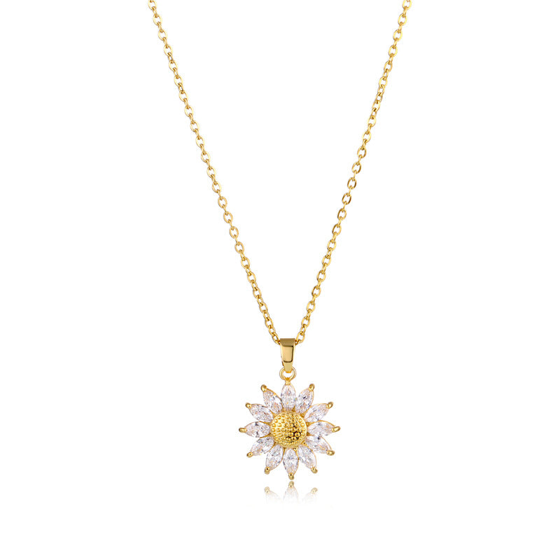 Stainless steel sunflower zircon necklace MYA-QingR019