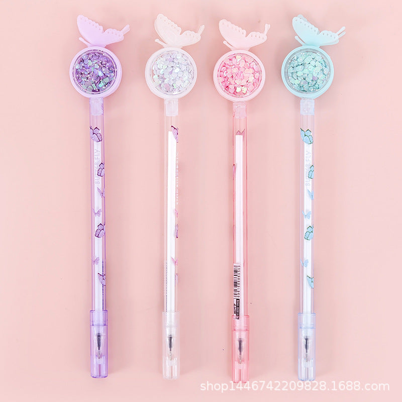 Butterfly Sequin Cartoon Plastic Ballpoint Pen LvJ002