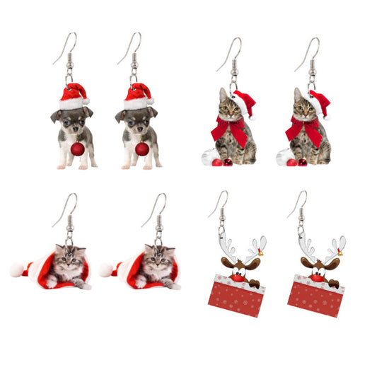 Acrylic Santa Claus Chihuahua Earrings MIC-XueP123