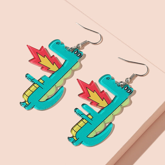 Acrylic cartoon green dinosaur earrings (Minimo de compra 2) MIC-GanL008