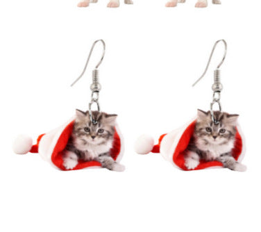 Acrylic Santa Claus Chihuahua Earrings MIC-XueP123