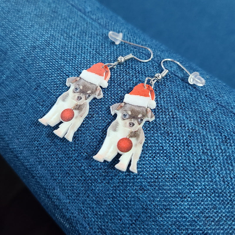 Acrylic Santa Claus Chihuahua Earrings MIC-XueP123