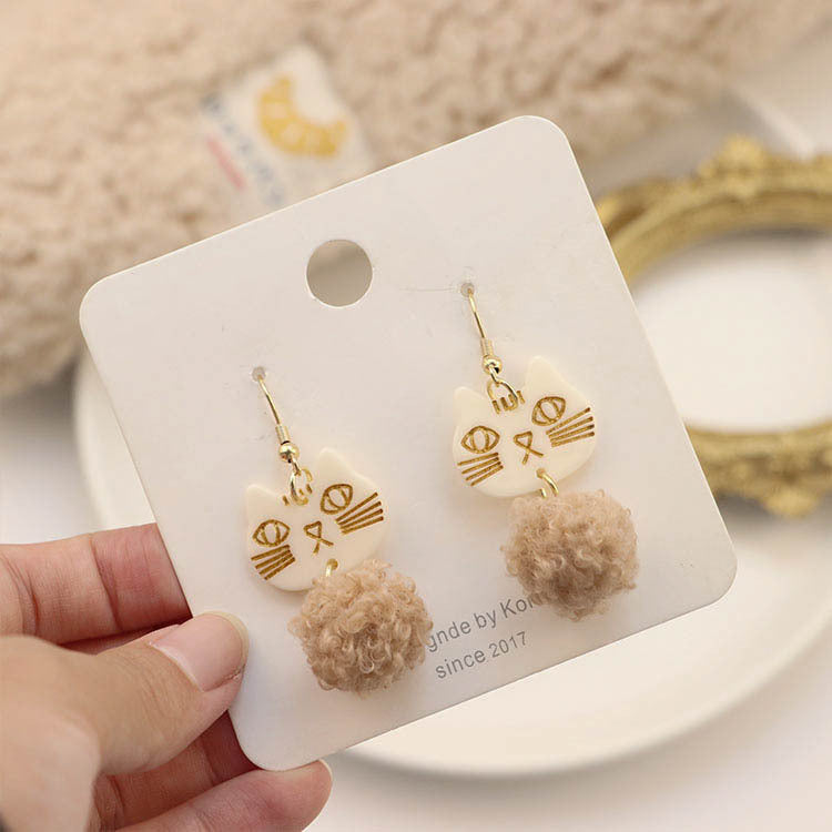 Alloy Wine Red Peach Heart Cat Earrings MIC-QingJ056