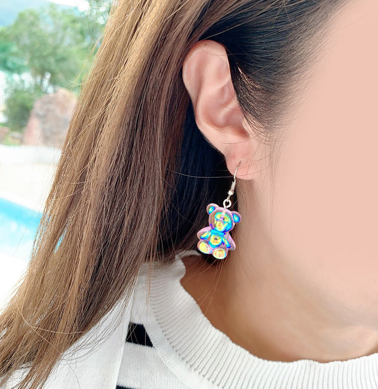 Alloy Colorful 3D Bear Earrings MIC-APY029