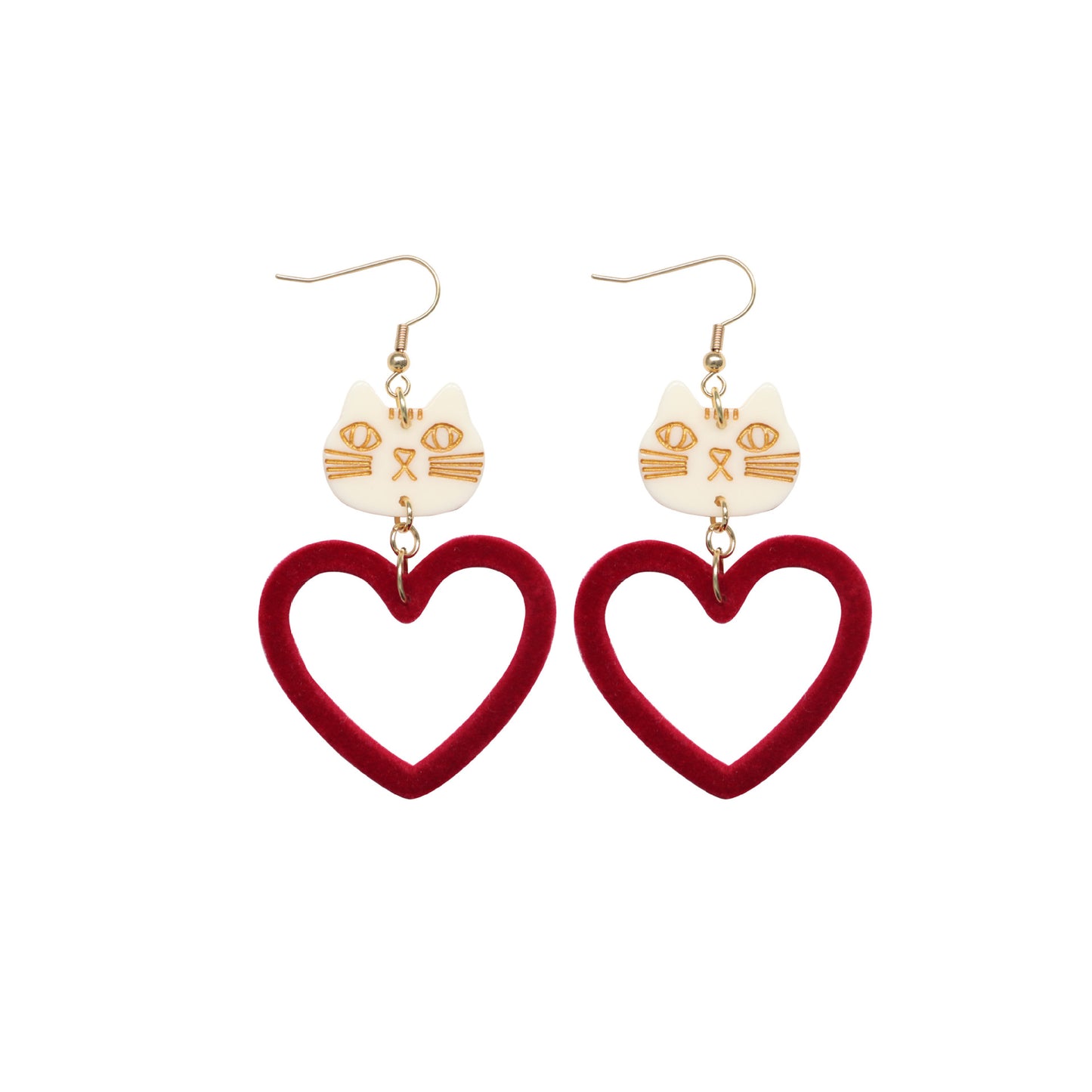 Alloy Wine Red Peach Heart Cat Earrings MIC-QingJ056