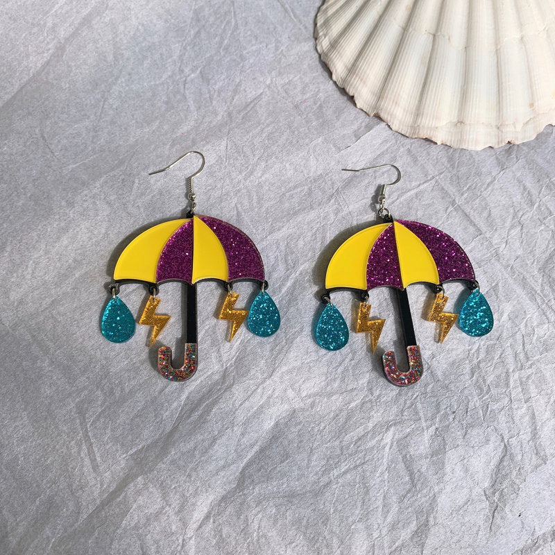 Acrylic Earrings Umbrella Cloud Lightning MOSHU012