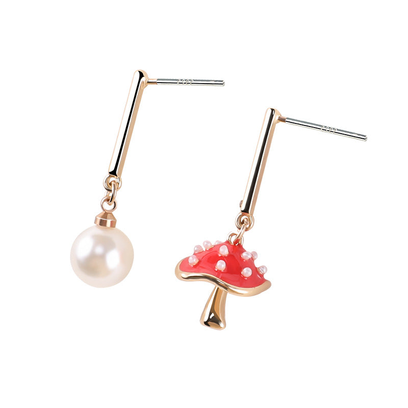 Alloy Diamond Red Mushroom Earrings MIC-ZhongY002