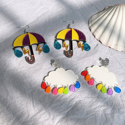 Acrylic Earrings Umbrella Cloud Lightning MOSHU012