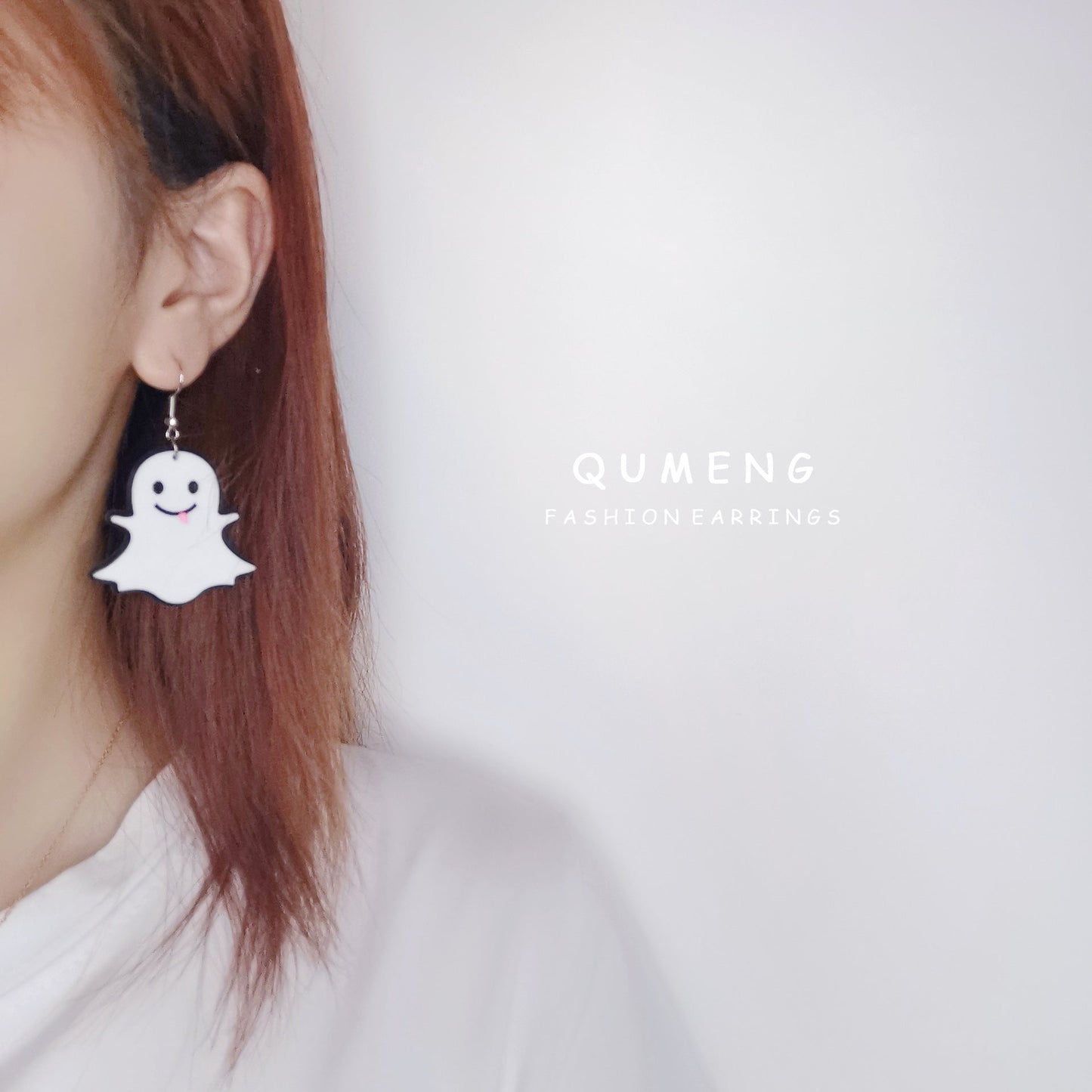 Acrylic White Ghost Earstuds (Minimo de compra 2) MIC-QinM010