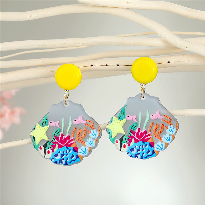 Acrylic marine animal shell earrings (Minimo de Compra 3) MIC-JueJ004