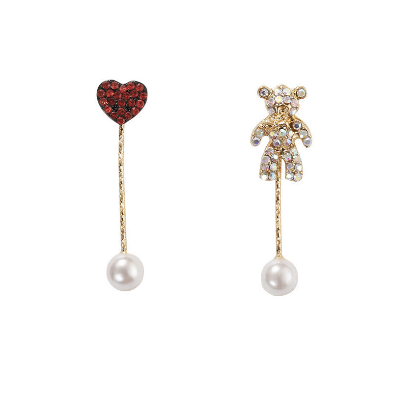 Alloy symmetrical little bear studded with diamond earrings MIC-WanY003