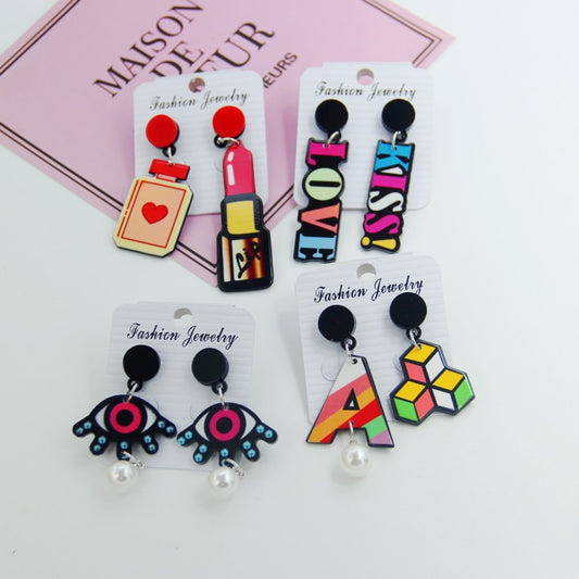 Acrylic Personalized Lipstick Love Letter Earrings MIC-HanS008