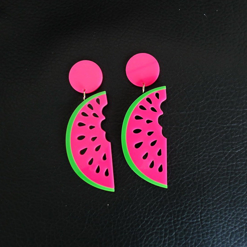 Acrylic Rose Red Summer Watermelon Earrings MIC-NingD047