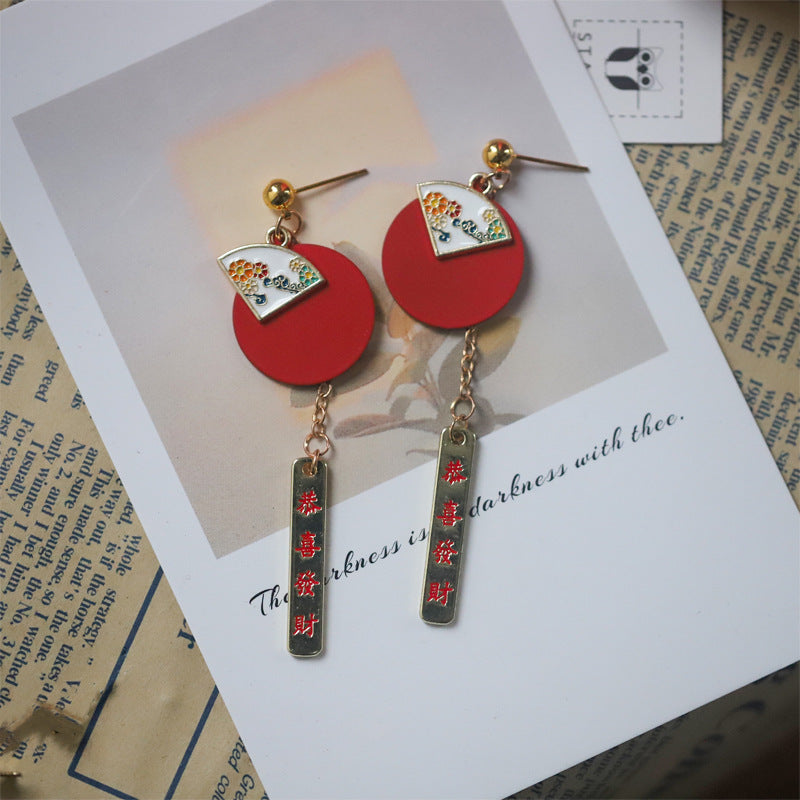 Resin Chinese Fan Earrings MIC-JiuY029