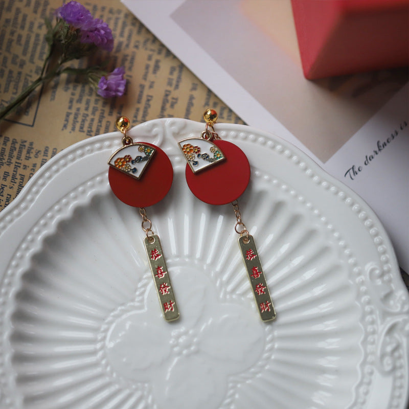 Resin Chinese Fan Earrings MIC-JiuY029