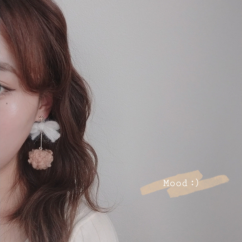 Alloy cute little bear fur ball earrings MIC-ABL014