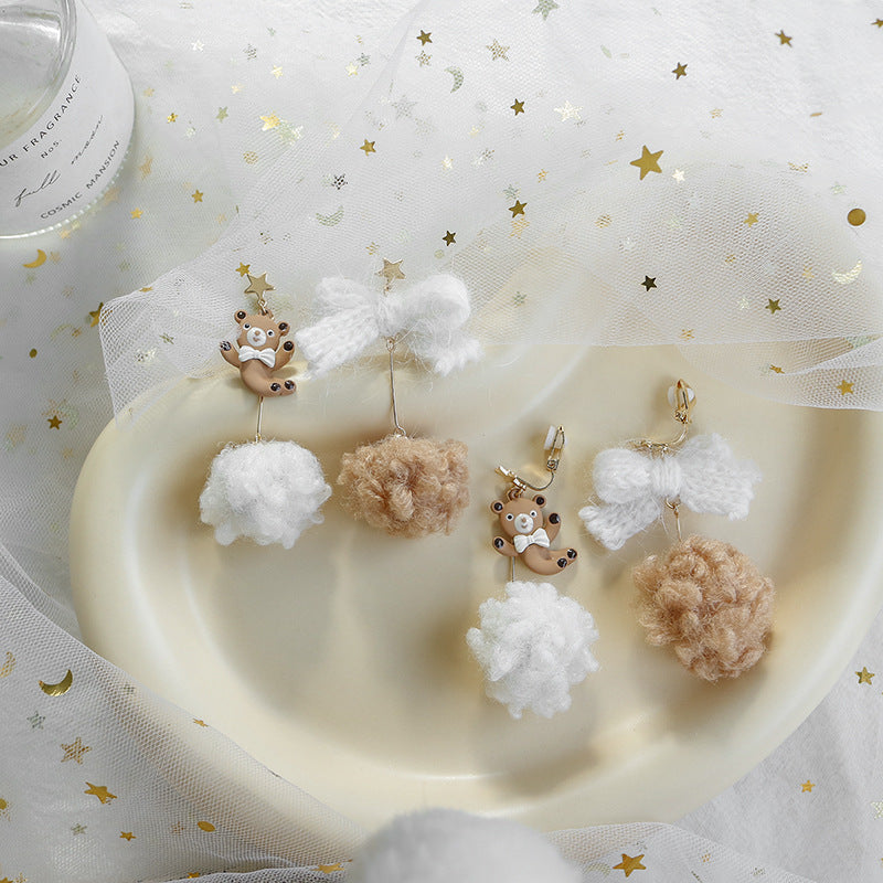 Alloy cute little bear fur ball earrings MIC-ABL014