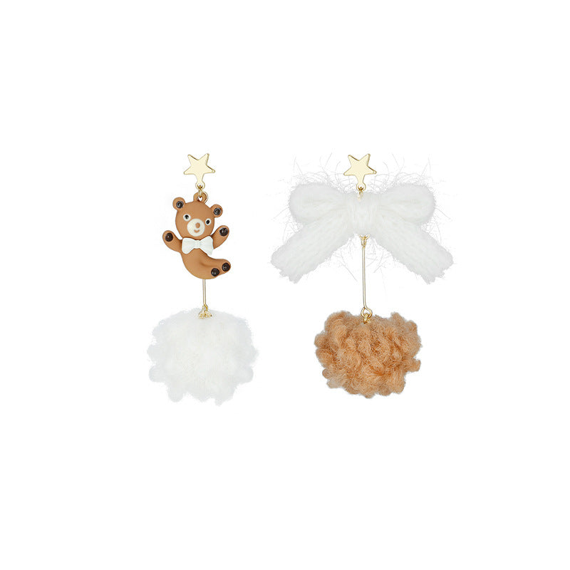 Alloy cute little bear fur ball earrings MIC-ABL014