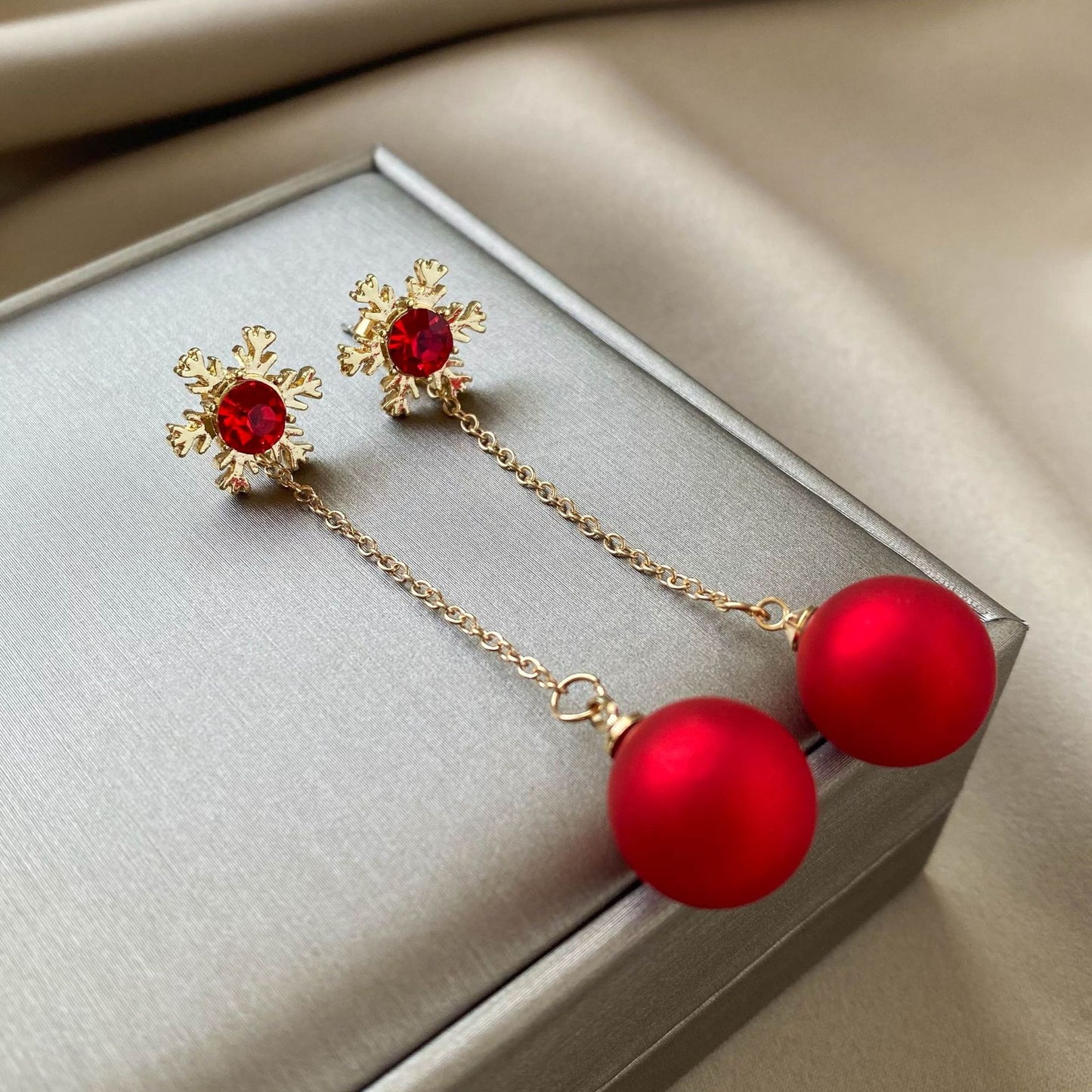 Alloy Christmas Snowflake Red Pearl Earrings (Minimo de Compra 2) MIC-MDD097