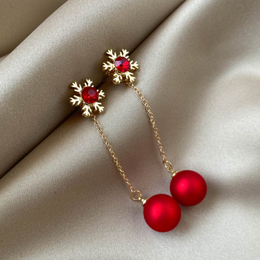 Alloy Christmas Snowflake Red Pearl Earrings (Minimo de Compra 2) MIC-MDD097