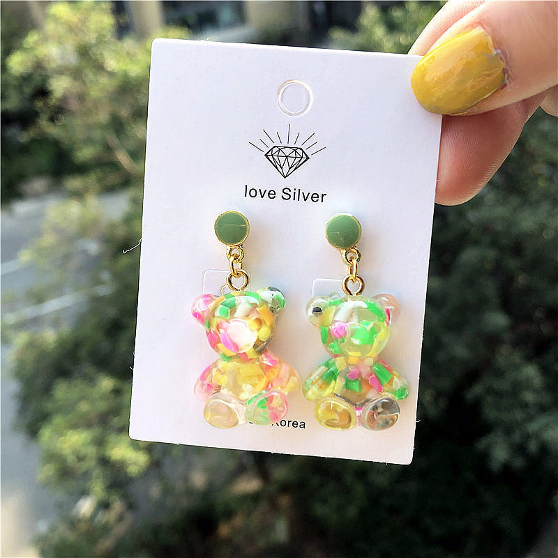 personality fashion resin bear imitation sugar 925 silver earrings XingJ001