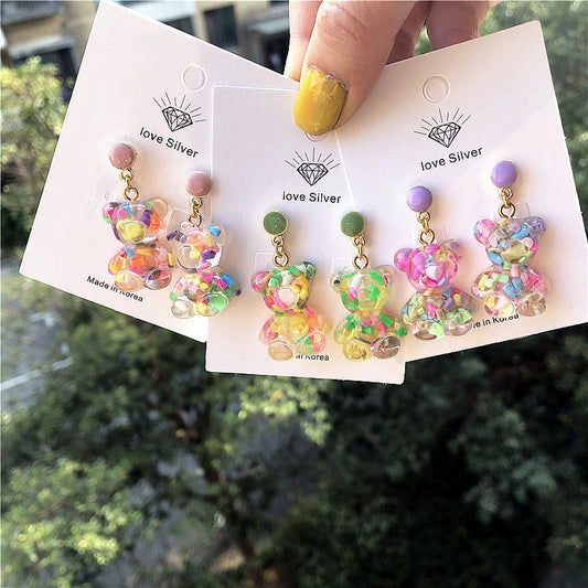 personality fashion resin bear imitation sugar 925 silver earrings XingJ001