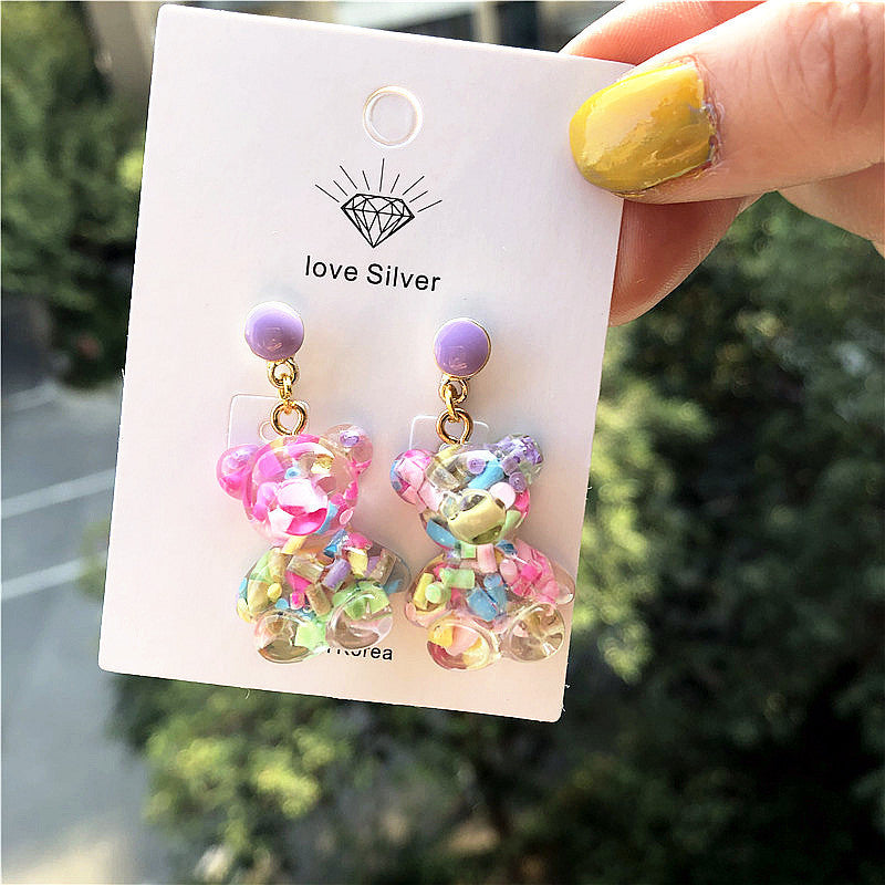 personality fashion resin bear imitation sugar 925 silver earrings XingJ001