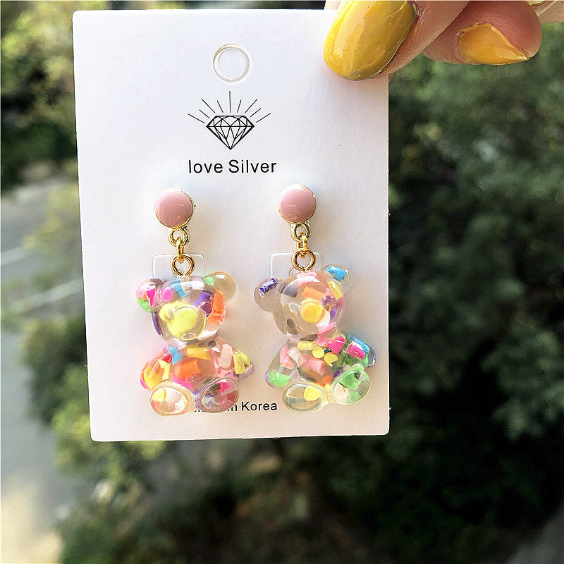 personality fashion resin bear imitation sugar 925 silver earrings XingJ001