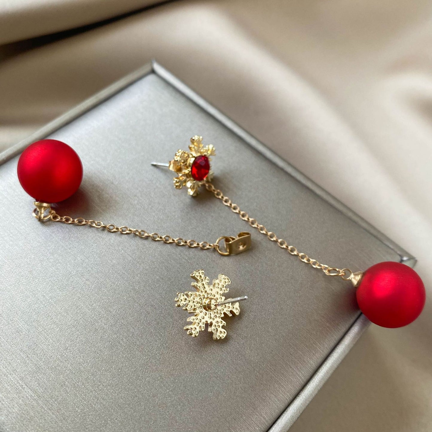 Alloy Christmas Snowflake Red Pearl Earrings (Minimo de Compra 2) MIC-MDD097