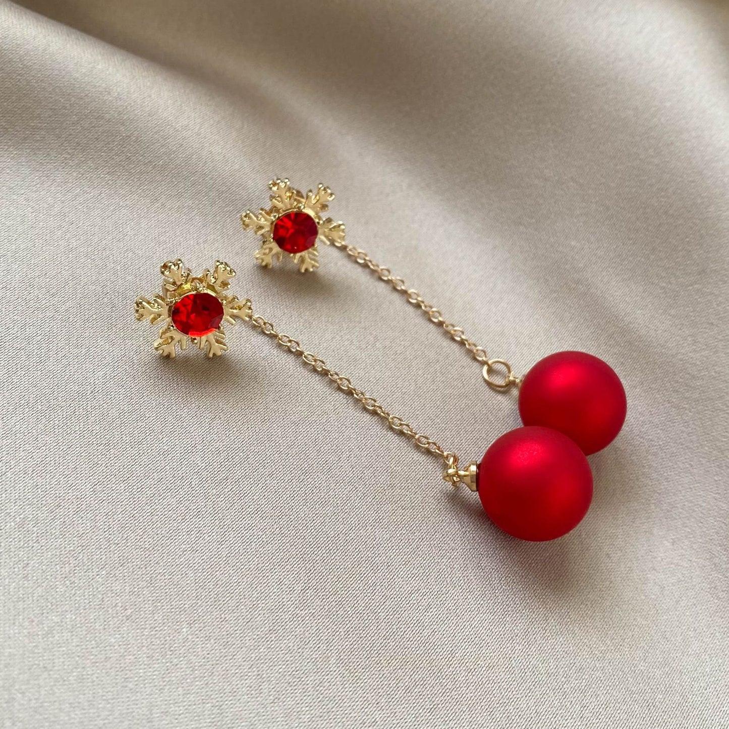 Alloy Christmas Snowflake Red Pearl Earrings (Minimo de Compra 2) MIC-MDD097