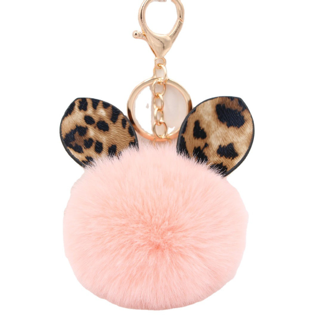 Leopard Print Rabbit Ears Imitation Rex Rabbit Fur Ball Pom Pom Keychain MIC-Zuge007