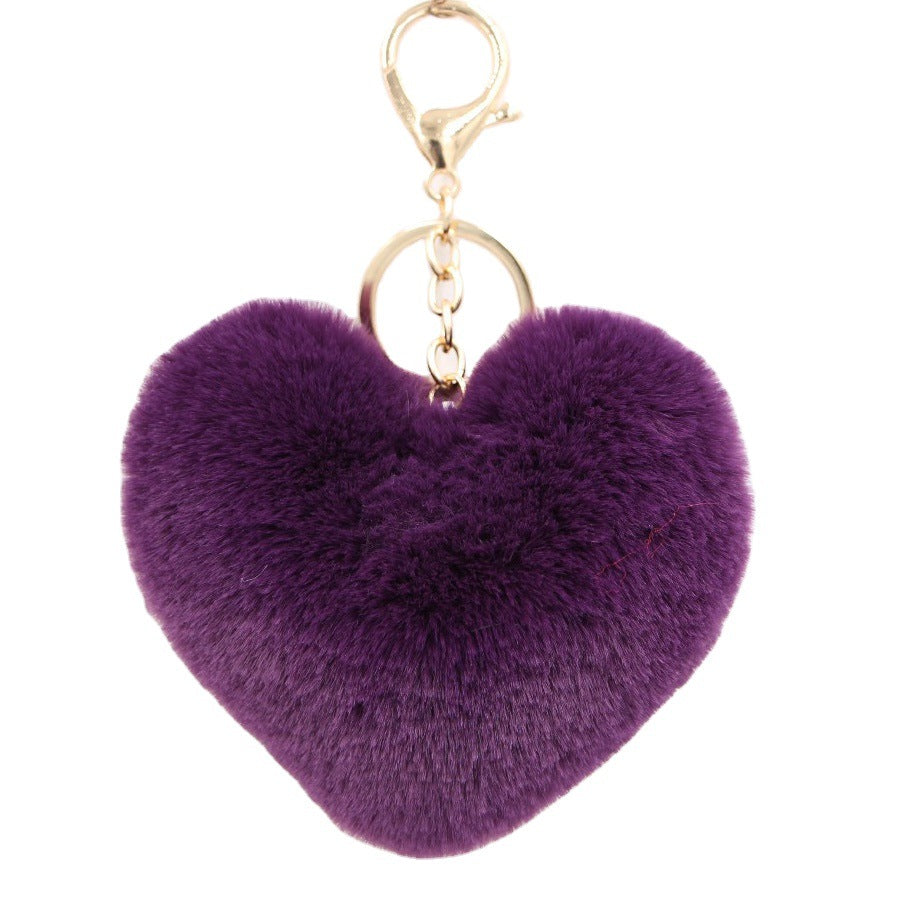 Imitation Rex Rabbit Fur Heart Shaped Hair Ball Keychain MIC-Zuge025