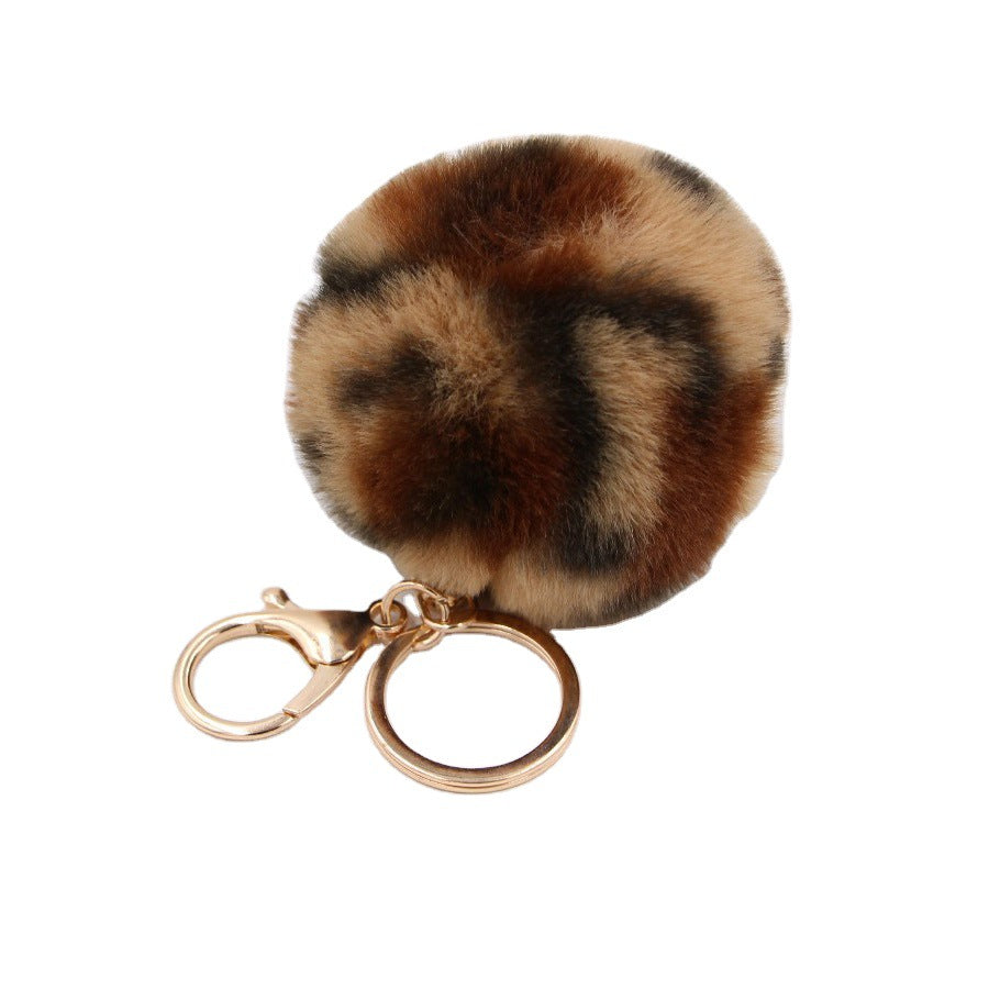 Leopard Print Faux Fur Hair Ball Keychain MIC-Zuge055