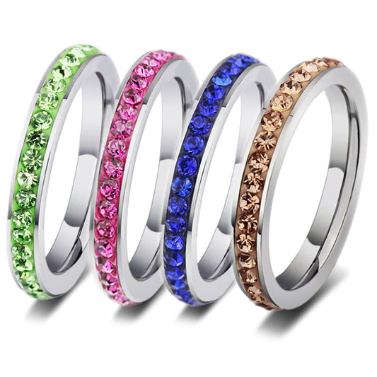 Color Rhinestone Stainless Steel Ring ShouM003