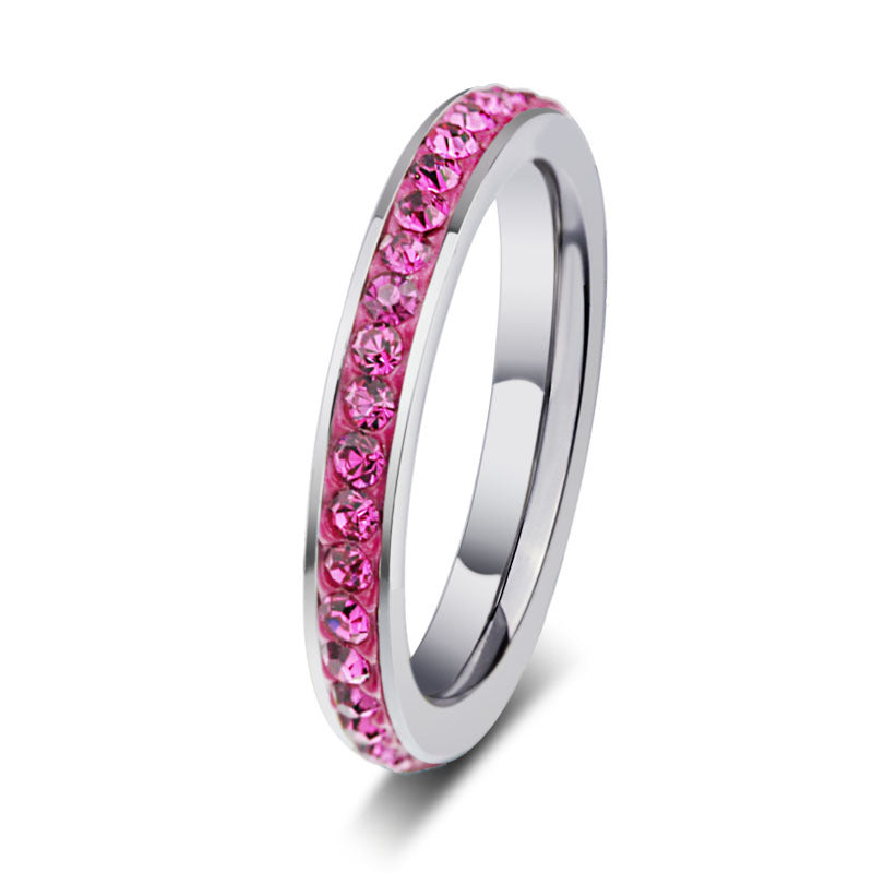 Color Rhinestone Stainless Steel Ring ShouM003