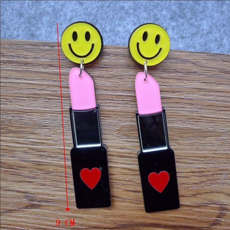 Acrylic smiley face lipstick earrings MIC-XueP062