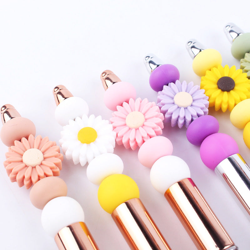 Beadable Pens Handmade Daisy Silicone Beaded Ballpoint Pen GuangTian003