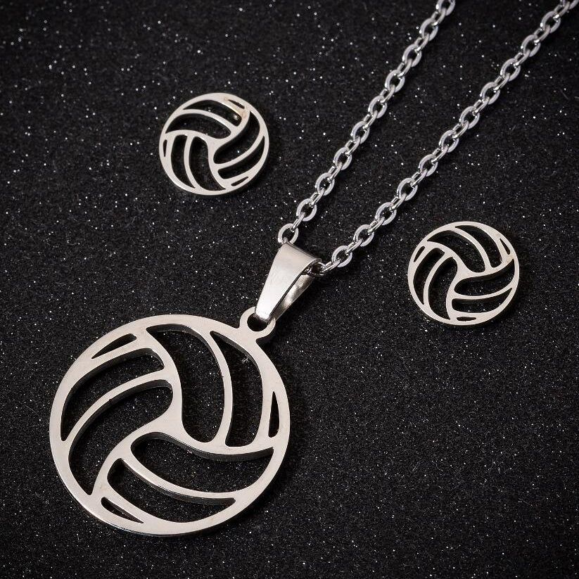 Stainless Steel Volleyball Necklace Earrings Set SS008