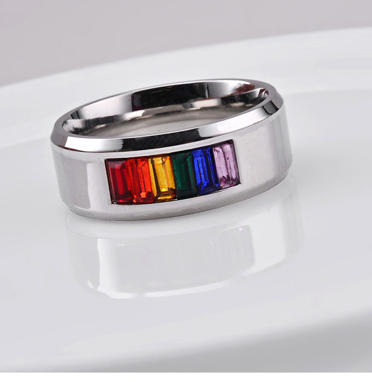 Titanium Steel Rainbow Flag Ring  Minimum order quantity ≥ 2 MIC-QianF010