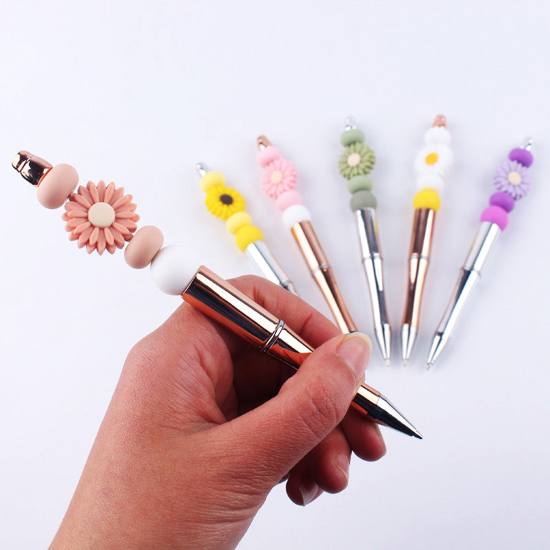 Beadable Pens Handmade Daisy Silicone Beaded Ballpoint Pen GuangTian003