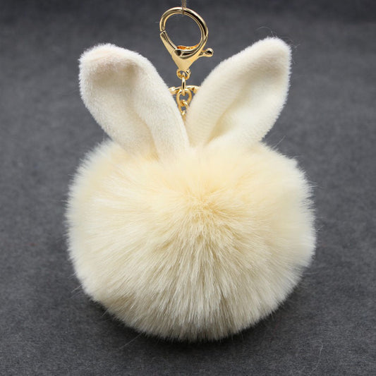 Alloy Imitation Rabbit Hair Rabbit Ear Hair Ball Pom Pom  Keychain MIC-Zuge006