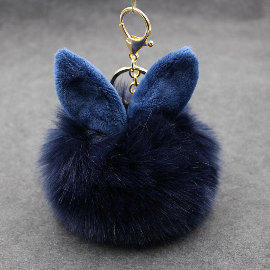 Alloy Imitation Rabbit Hair Rabbit Ear Hair Ball Pom Pom  Keychain MIC-Zuge006