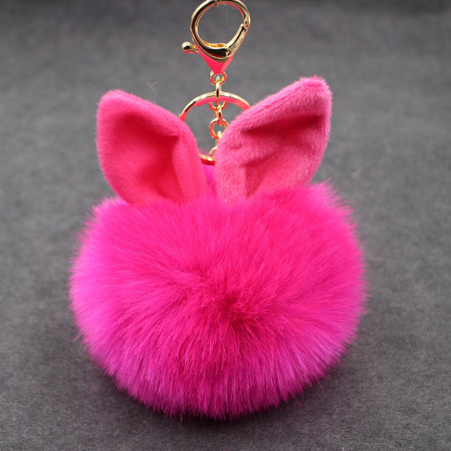 Alloy Imitation Rabbit Hair Rabbit Ear Hair Ball Pom Pom  Keychain MIC-Zuge006