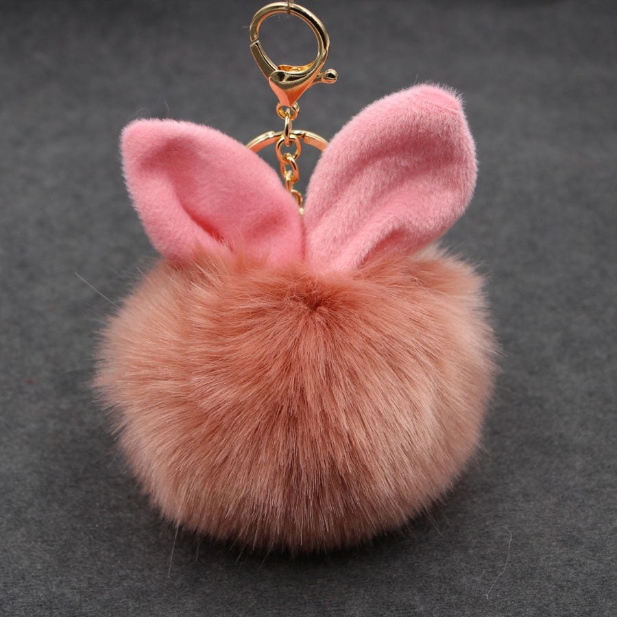 Alloy Imitation Rabbit Hair Rabbit Ear Hair Ball Pom Pom  Keychain MIC-Zuge006