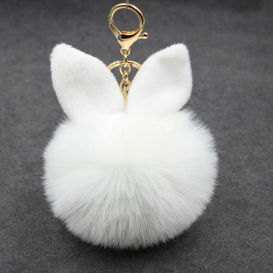 Alloy Imitation Rabbit Hair Rabbit Ear Hair Ball Pom Pom  Keychain MIC-Zuge006