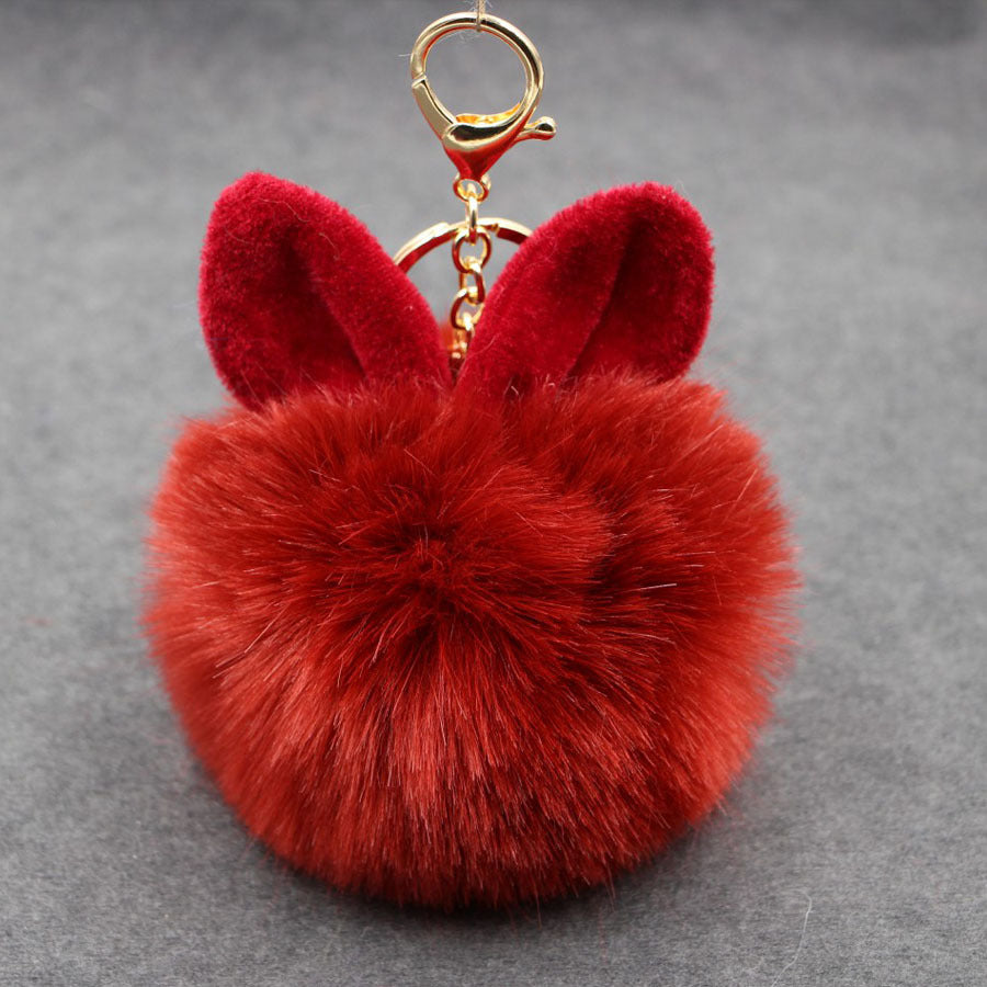 Alloy Imitation Rabbit Hair Rabbit Ear Hair Ball Pom Pom  Keychain MIC-Zuge006